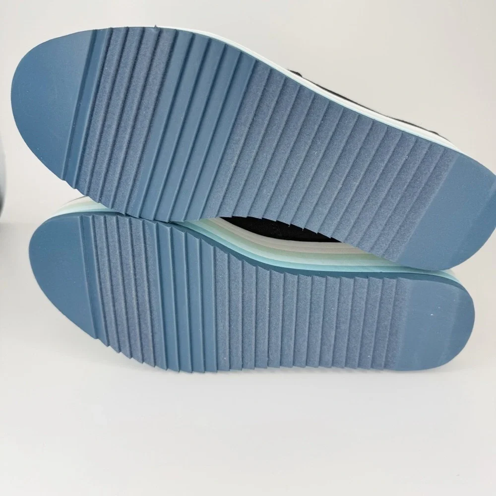Toms Black, Blue & White Stripe Platform Slip On Shoes Women’s Size 10